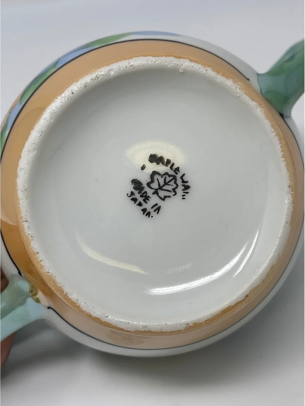 Vintage Lusterware Covered Sugar Bowl Hand Painted Floral Green Maple Ware Japan